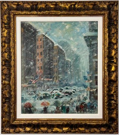 Winter Street, 20th Century American Impressionist New York City Scene
