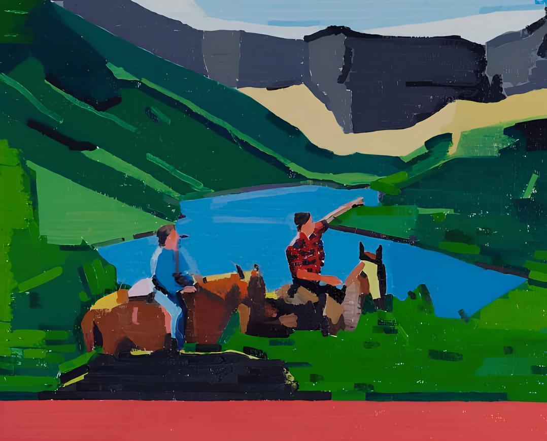 Landscape Painting di Guy Yanai - Riding East - Pittura, Olio su lino