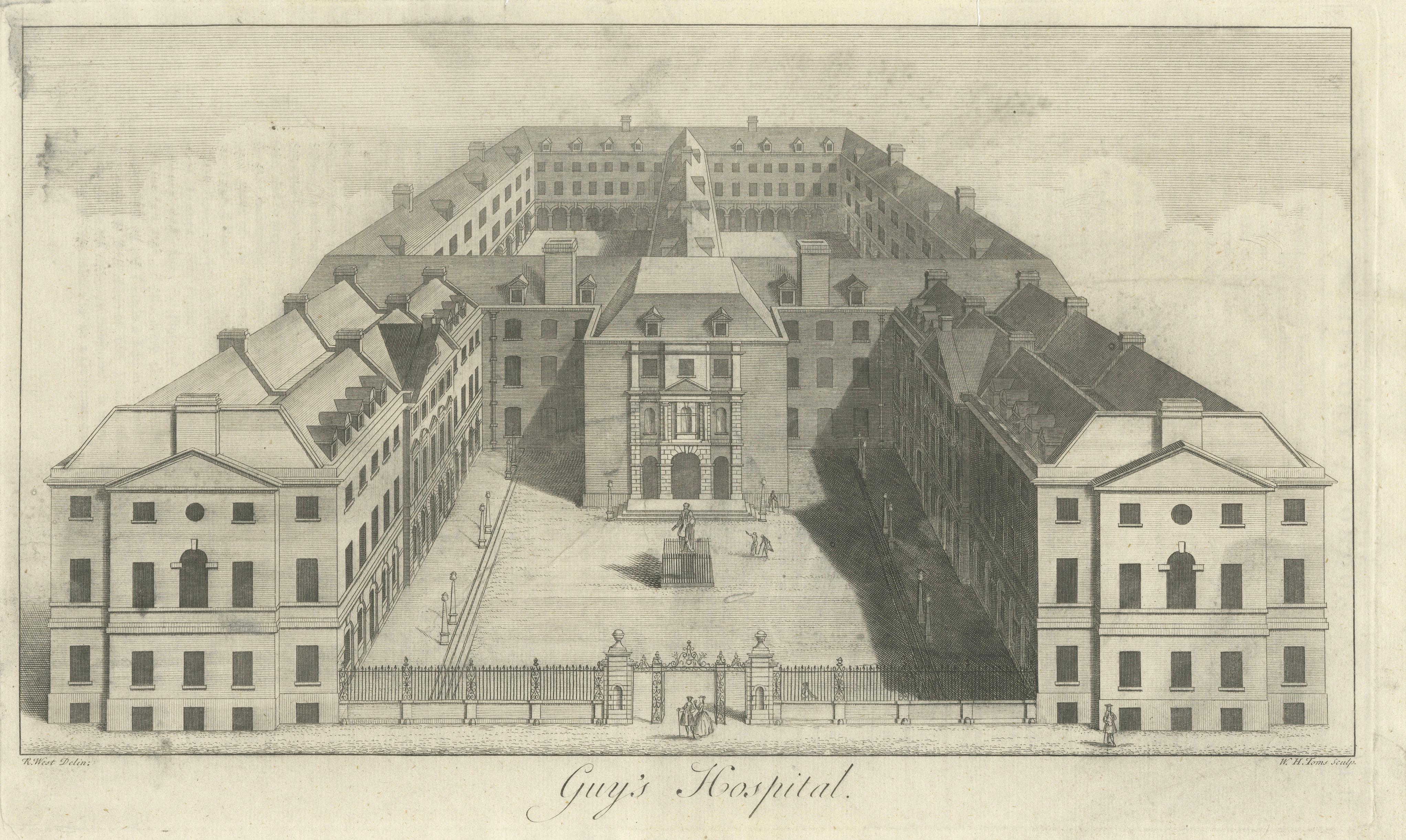 Guy’s Hospital London, Bird’s-Eye View, W.H. Toms, c.1739