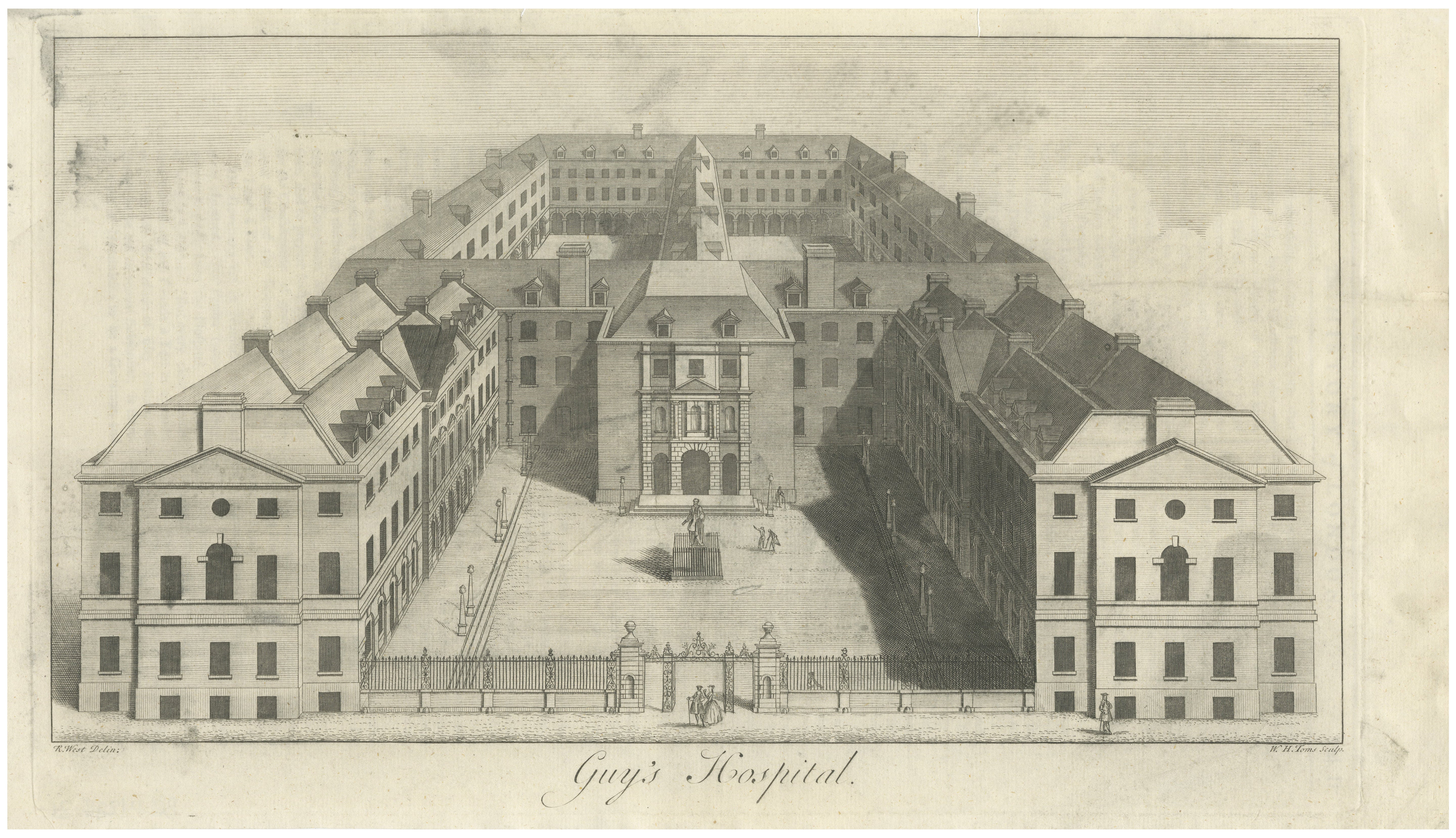 Guy’s Hospital London, Bird’s-Eye View, W.H. Toms, c.1739