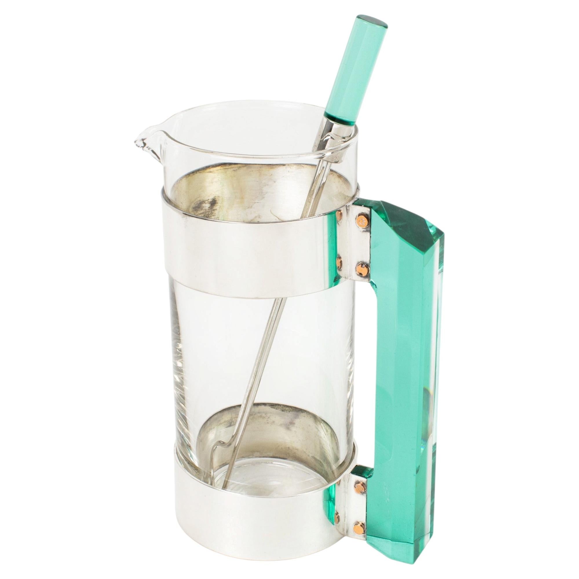 Guzzini Barware Silver Plate and Lucite Martini Cocktail Pitcher, circa 1970 For Sale