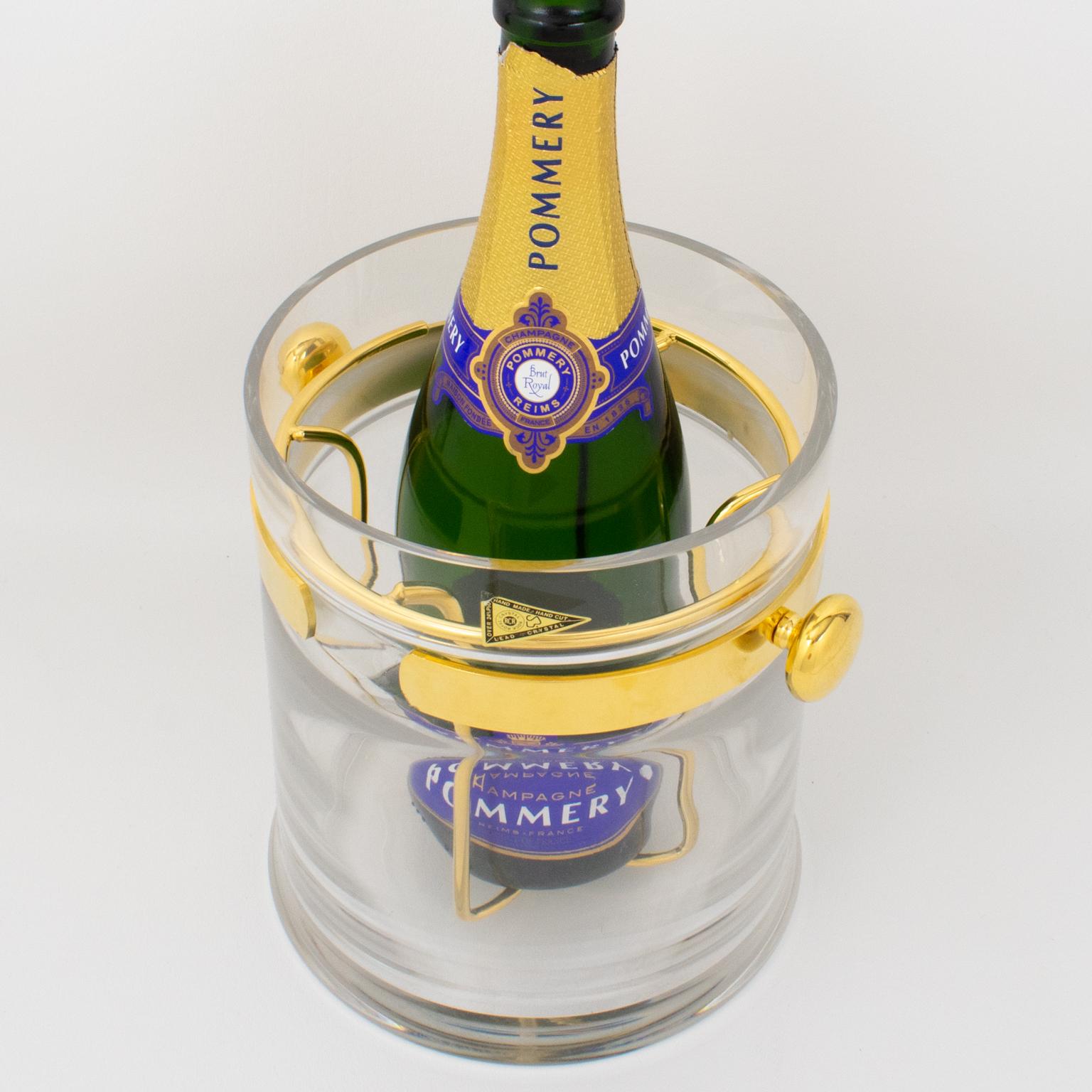 Guzzini Crystal and Gold Plate Barware Champagne Ice Bucket Cooler, circa 1970 For Sale 3