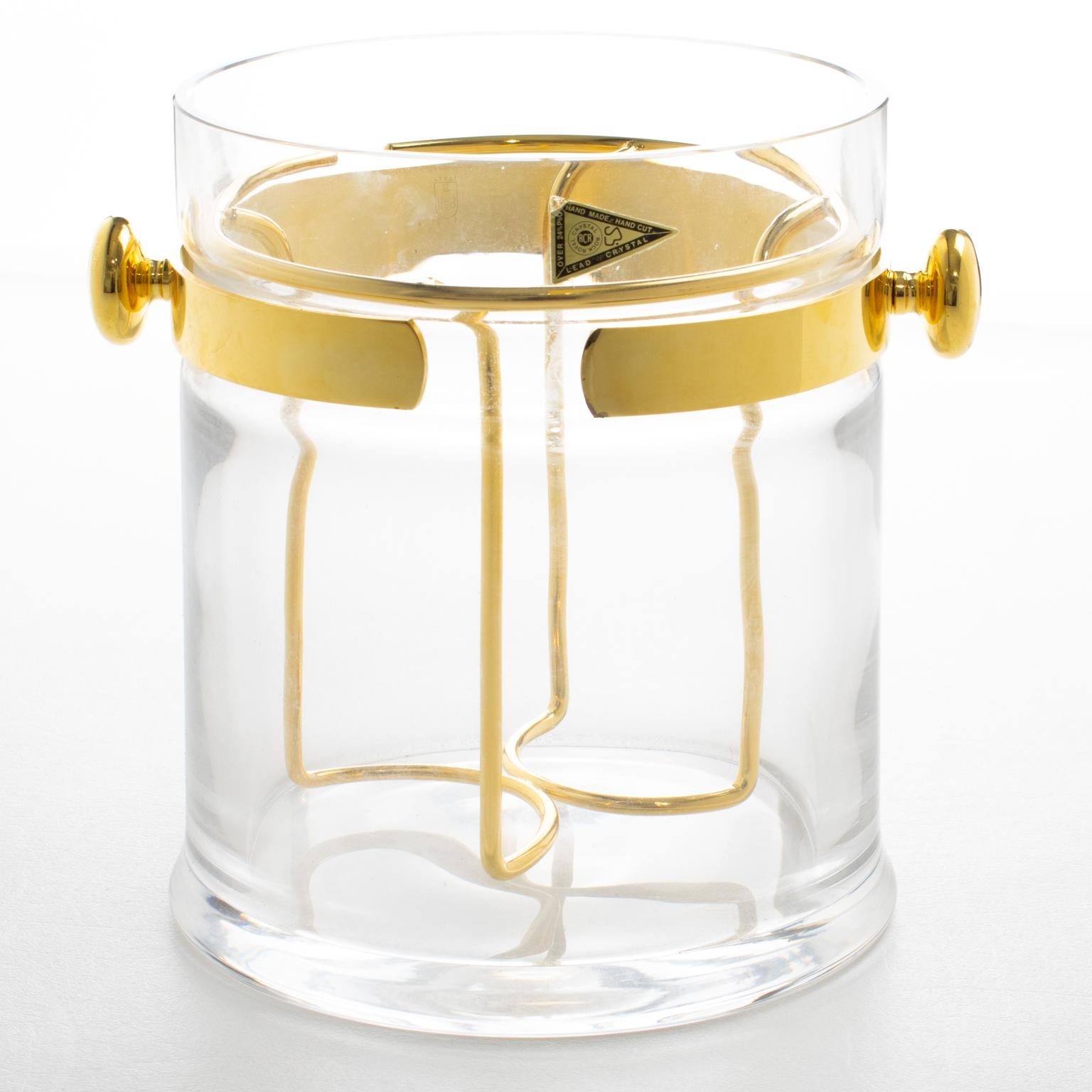 Guzzini Crystal and Gold Plate Barware Champagne Ice Bucket Cooler, circa 1970 For Sale 5