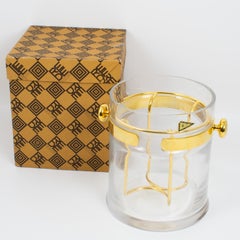 Guzzini Crystal and Gold Plate Barware Champagne Ice Bucket Cooler, circa 1970