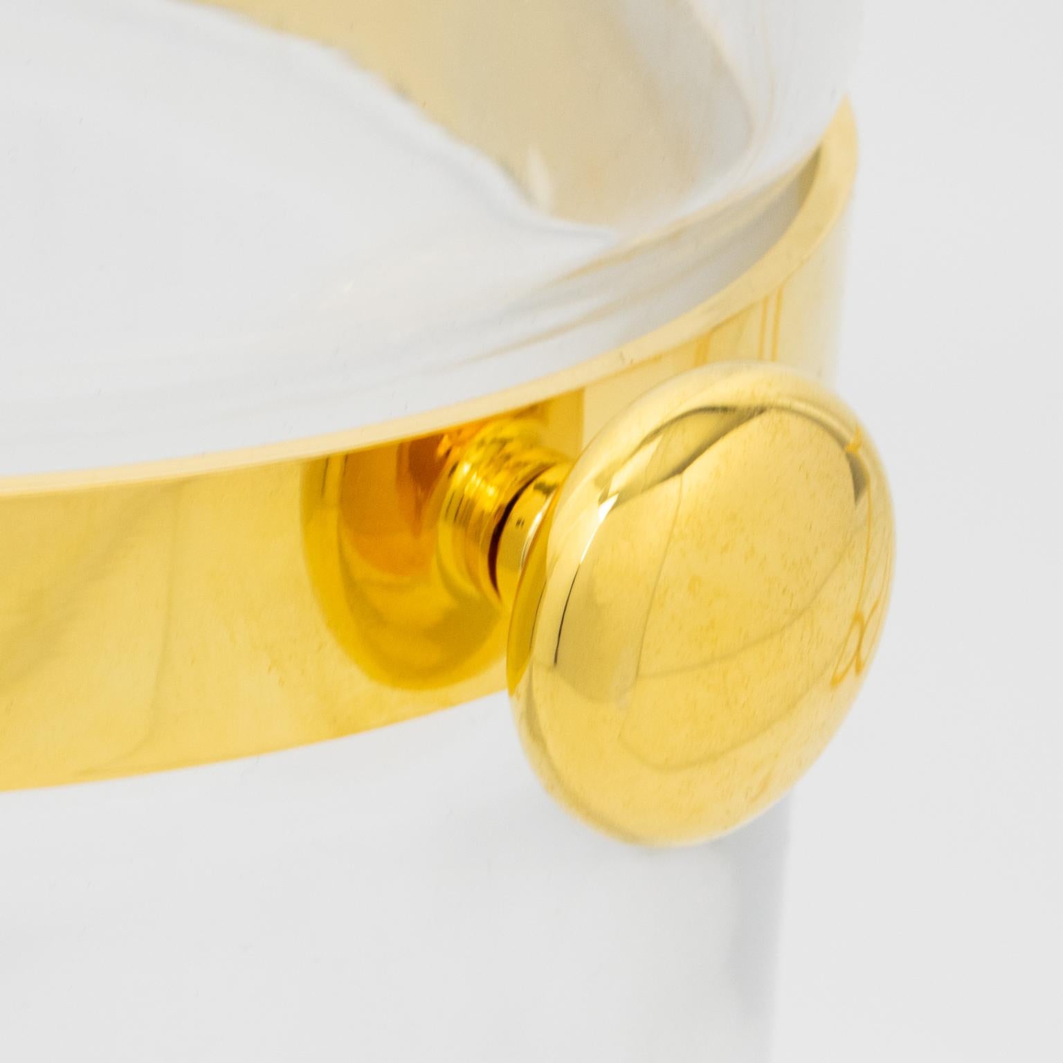 Metal Guzzini Crystal and Gold Plate Barware Champagne Ice Bucket Cooler, circa 1970 For Sale
