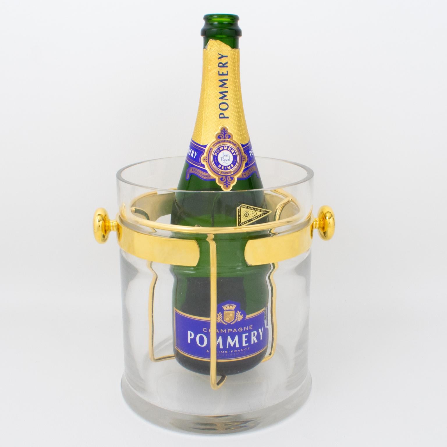 Cubitera para champán Guzzini de cristal y baño de oro, hacia 1970 Moderno en venta