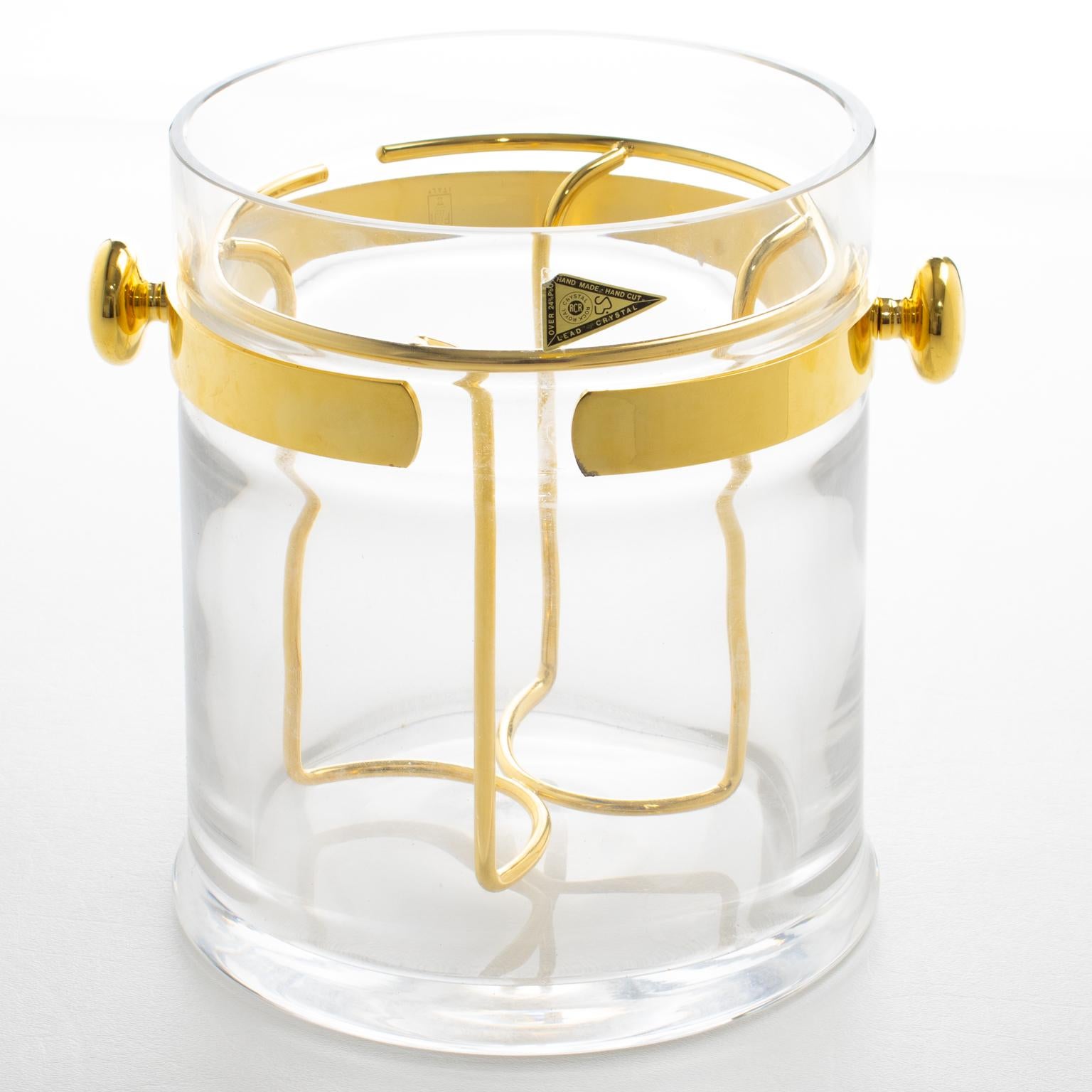 Cubitera para champán Guzzini de cristal y baño de oro, hacia 1970 Metal en venta