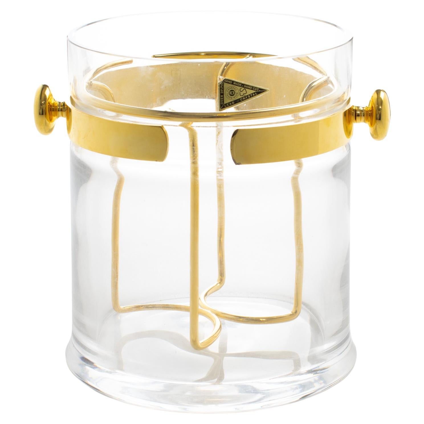 Cubitera para champán Guzzini de cristal y baño de oro, hacia 1970