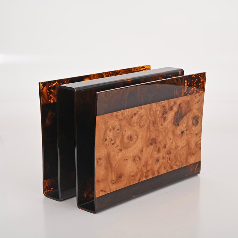 Guzzini Midcentury Faux Tortoiseshell Plexiglass and Briar Magazine ...