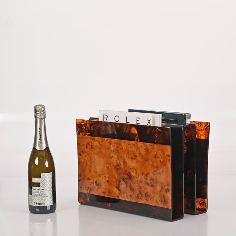 Guzzini Midcentury Faux Tortoiseshell Plexiglass and Briar Magazine ...