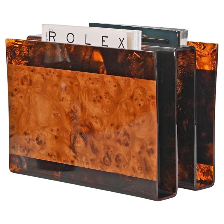 Guzzini Midcentury Faux Tortoiseshell Plexiglass and Briar Magazine ...