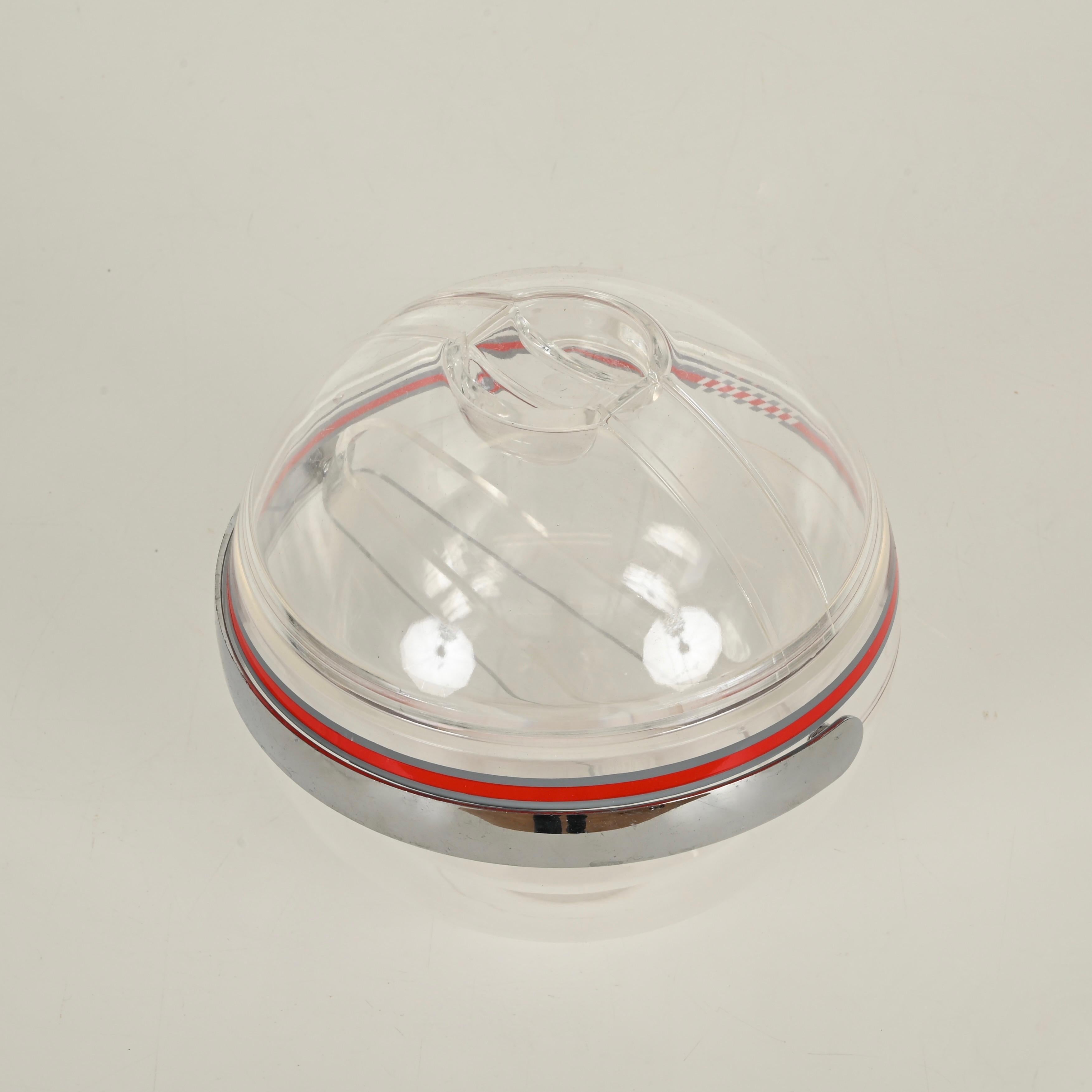 Seau à glace en plastique transparent et chrome en forme de Ball and Ball de Guzzini, Italie, années 1970 en vente 1