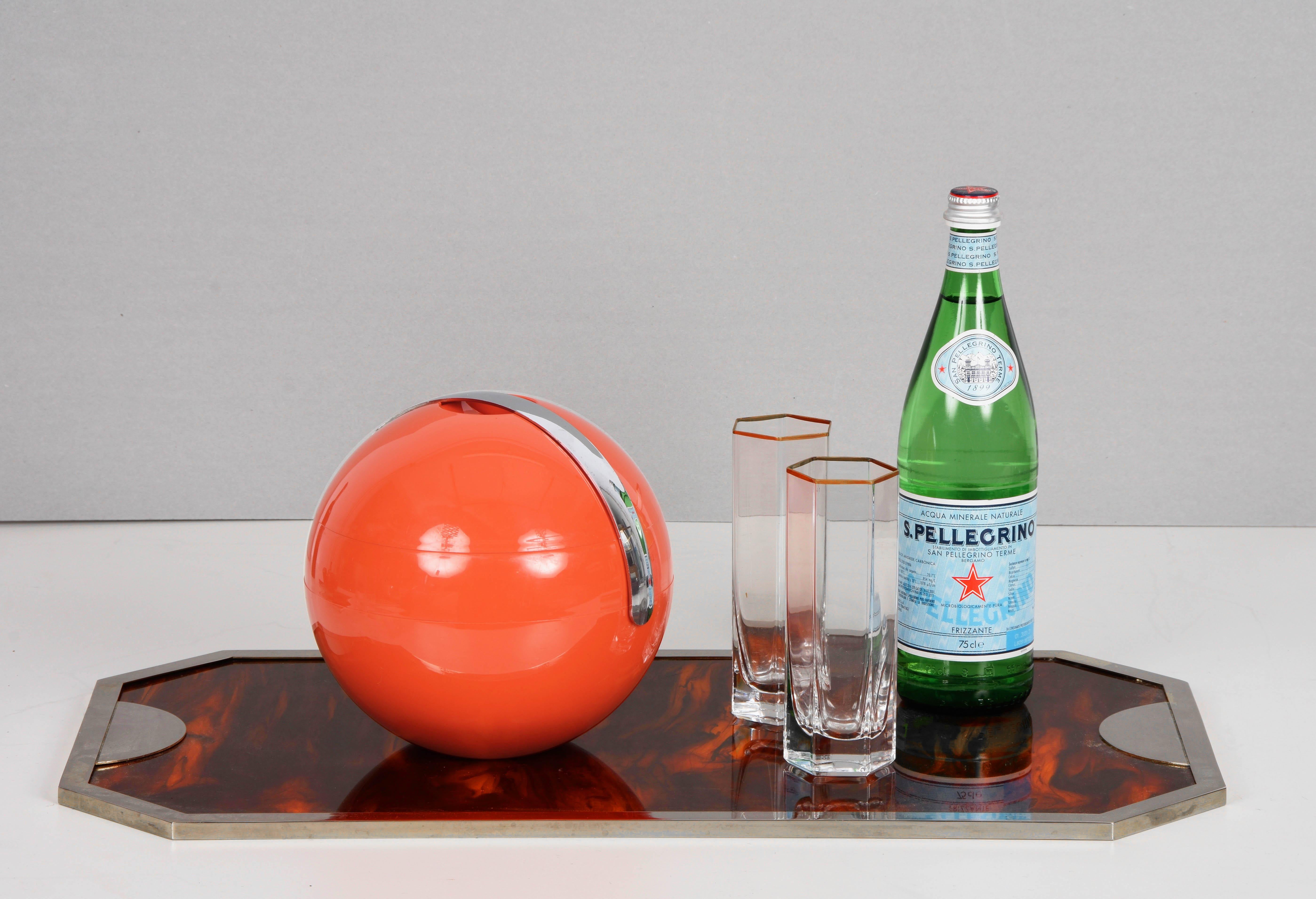 Guzzini Midcentury Orange Plastic Ball-Shaped Italian Ice Bucket, 1970s 9