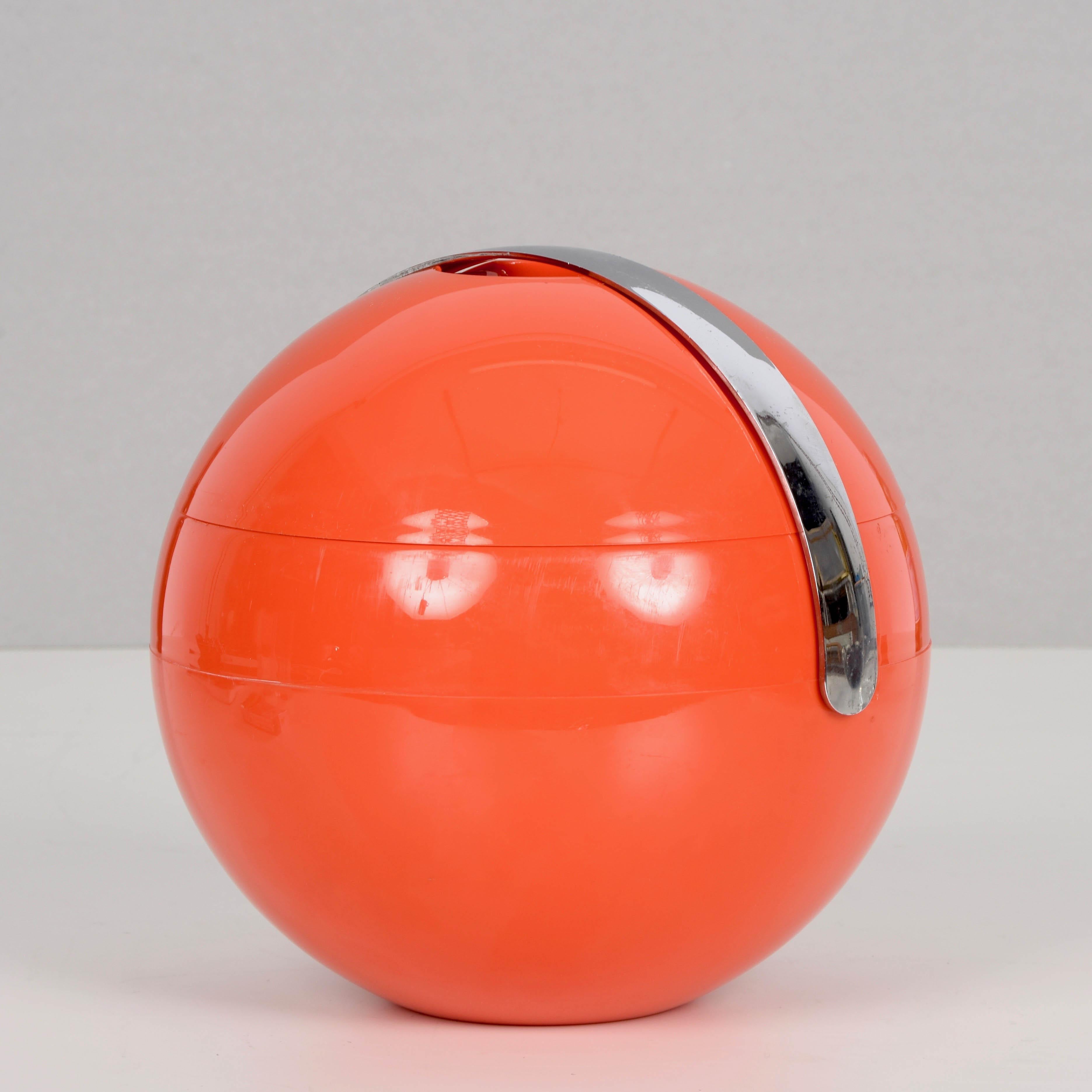 Mid-Century Modern Guzzini Midcentury Orange Plastic Ball-Shaped Italian Ice Bucket, 1970s