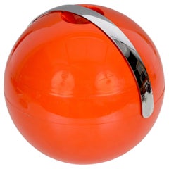 Vintage Guzzini Midcentury Orange Plastic Ball-Shaped Italian Ice Bucket, 1970s