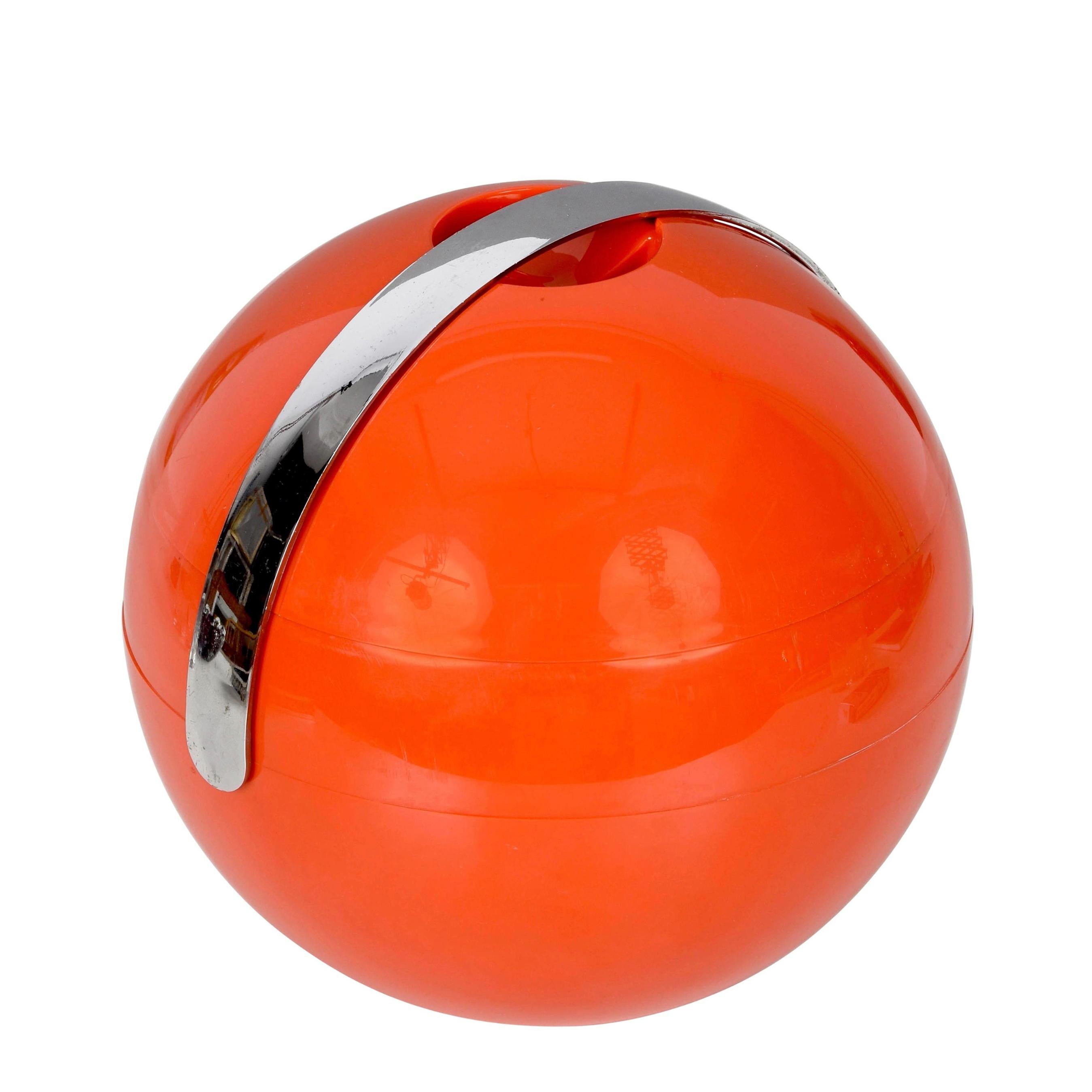 Guzzini Midcentury Orange Plastic Ball-Shaped Italian Ice Bucket, 1970s 'New' For Sale 10