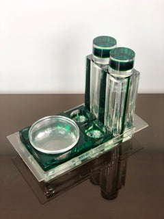Guzzini Salt, Pepper, Oil, Vinegard, Parmesan Green Set in Lucite, 1970s, Italy