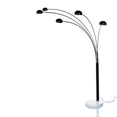 Guzzini Style 1980s Modern Five-Head Black Arch Lamp with Marbles Base