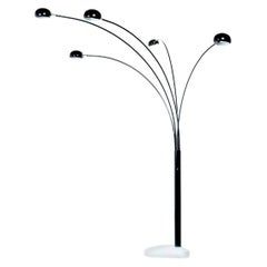Guzzini Style 1980s Modern Five-Head Black Arch Lamp with Marbles Base