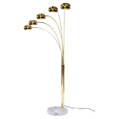 Guzzini Style 1980s Modern Five-Head Brass Arc Lamp with Marbles Base