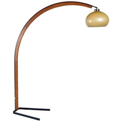 Vintage Guzzini Style Nova Lighting Mid-Century Modern Dome Shade Oak Arc Lamp, 1970s