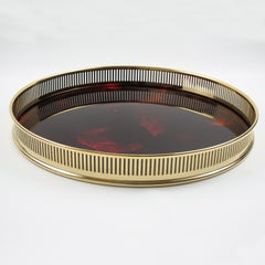 Vassoio da bar Guzzini in lucite tartarugata e placca d'oro, circa 1970