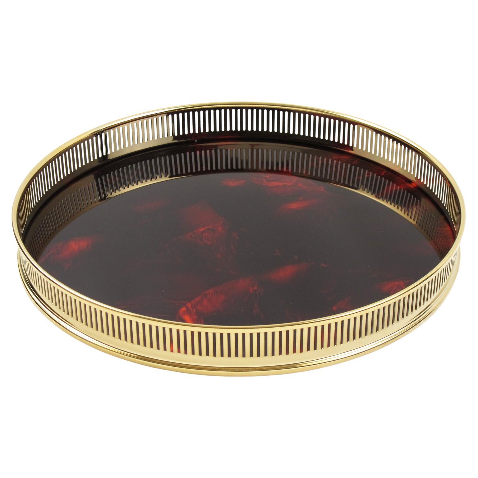 Plateau de service en écaille de tortue, Lucite et plaque d'or, Guzzini, circa 1970