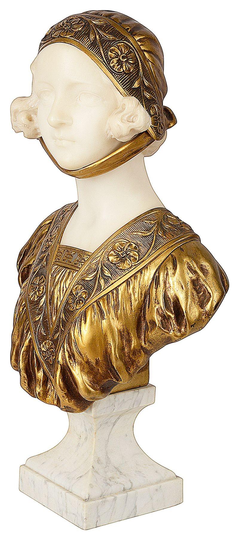 G.V. Buste d'une jeune fille en marbre et bronze doré de Vaerenbergh Bon état - En vente à Brighton, Sussex