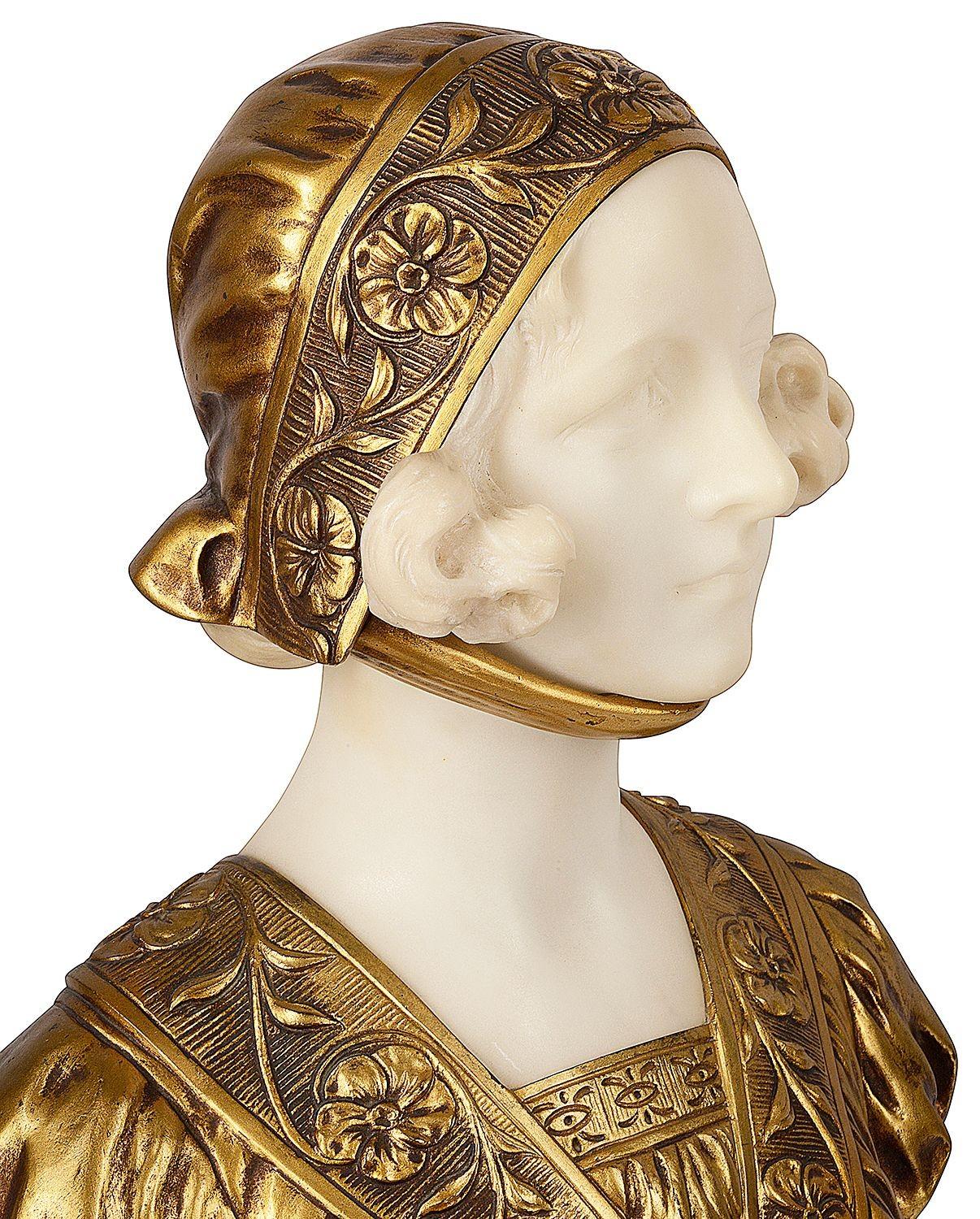 Hand-Carved G.V. Vaerenbergh, Marble and Ormolu Bust of a Young Girl For Sale