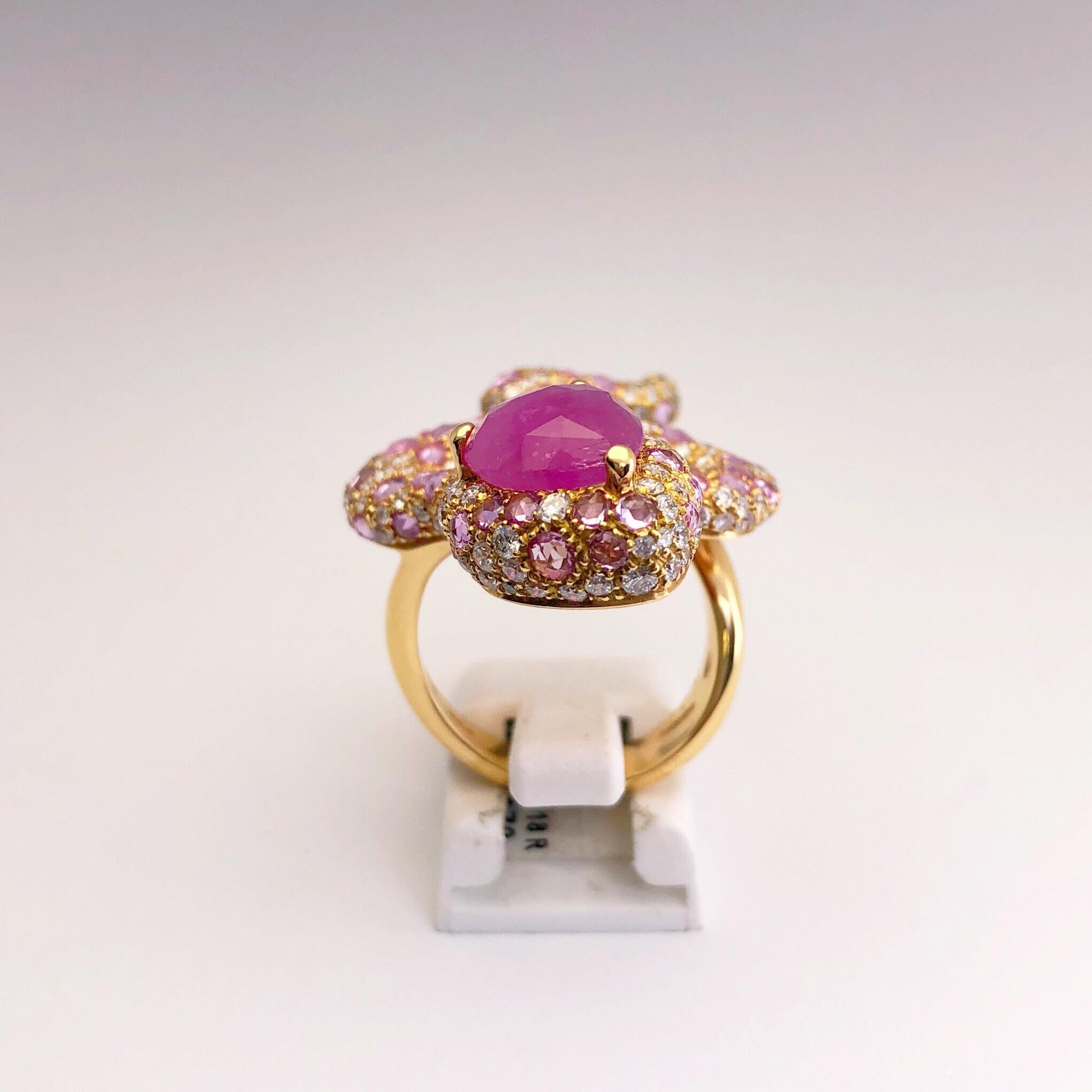 Contemporary G.Verdi 18 Karat Rose Gold, 2.40Ct Diamond & 5.78Ct Pink Sapphire Serpent Ring For Sale