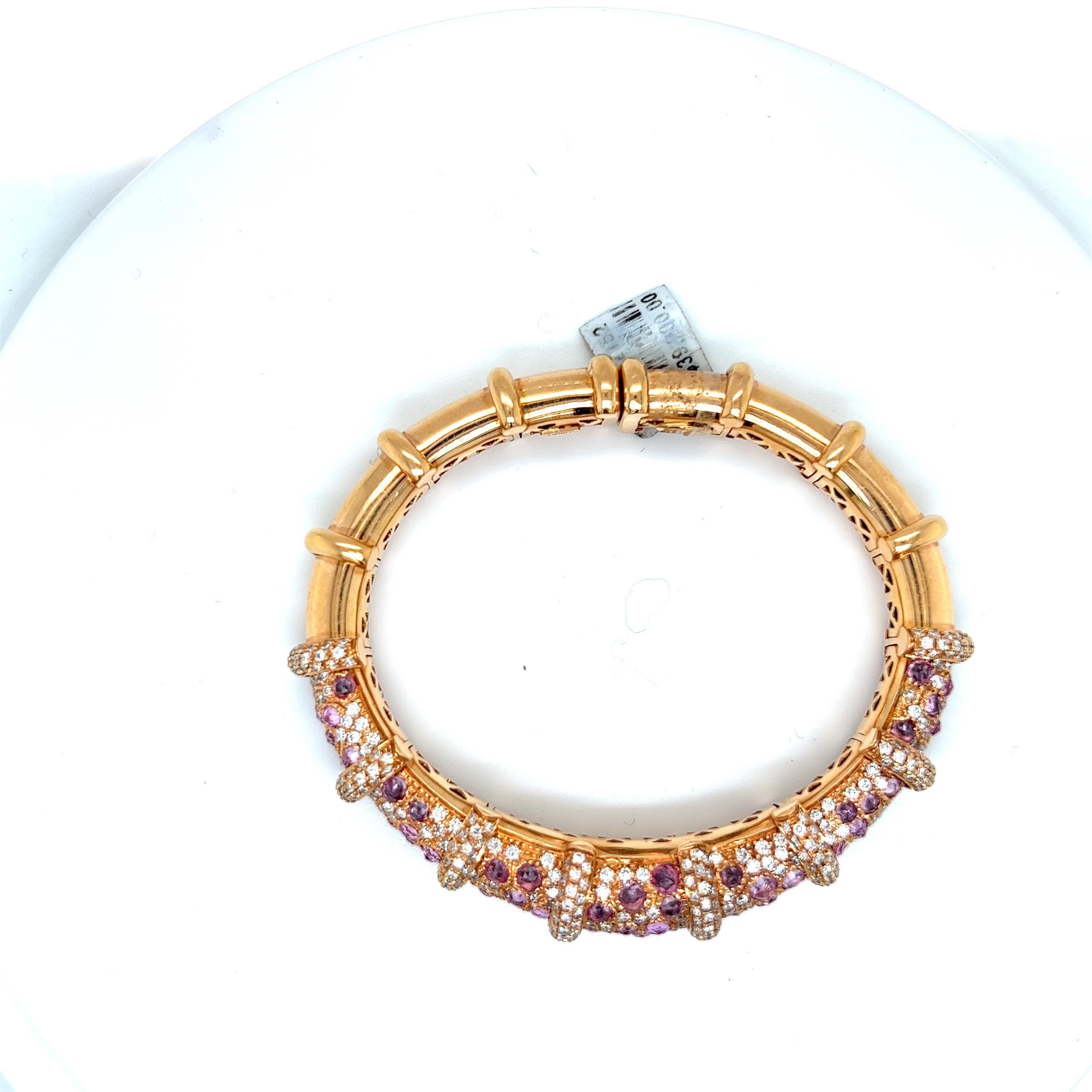 Contemporary G.Verdi for Cellini 18 Karat Rg Bracelet 7.22cts Pink Sapphire 8.45cts, Diamonds For Sale