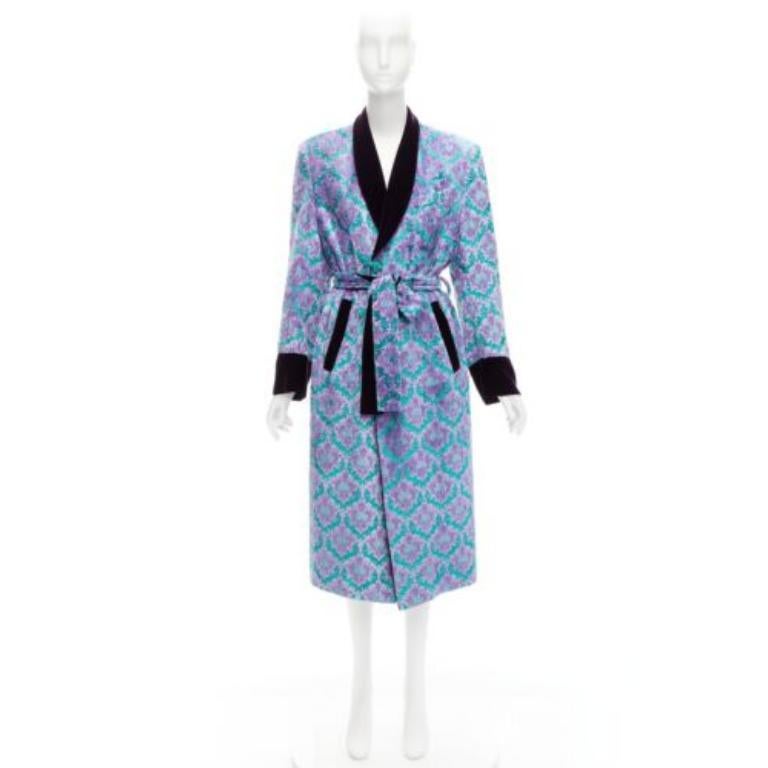 G.V.G.V. purple green tapestry jacquard dark velvet belted robe coat FR38 M For Sale 5