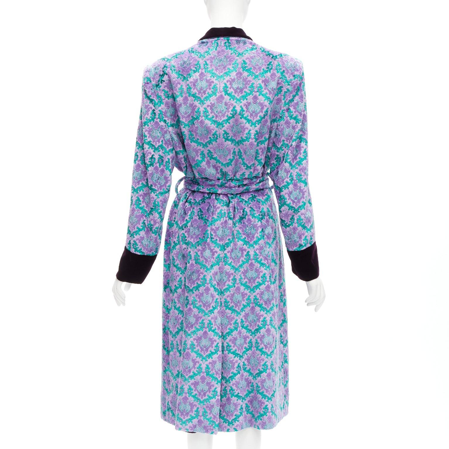 G.V.G.V. purple green tapestry jacquard dark velvet belted robe coat FR38 M For Sale 1