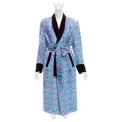G.V.G.V. purple green tapestry jacquard dark velvet belted robe coat FR38 M