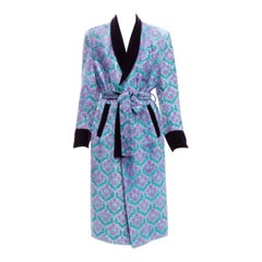 G.V.G.V. viola verde arazzo jacquard velluto scuro con cintura cappotto a vestaglia FR38 M