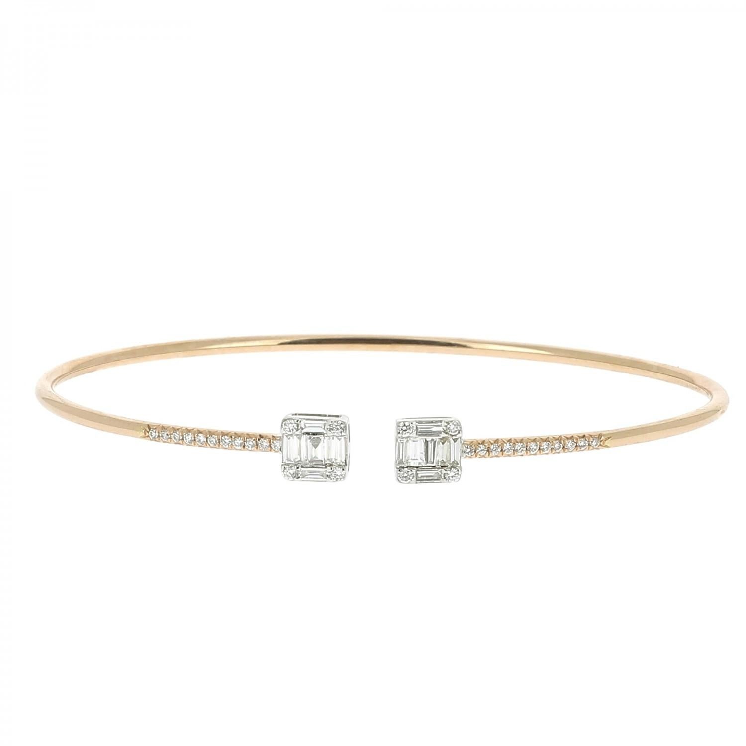Modern GVS 0.38 Carat Round and Baguette Diamond Bangle Bracelet 18 Karat White Gold For Sale