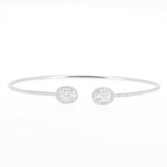 GVS 0.51 Carat Round and Baguette Diamond Bangle Bracelet 18 Karat White Gold