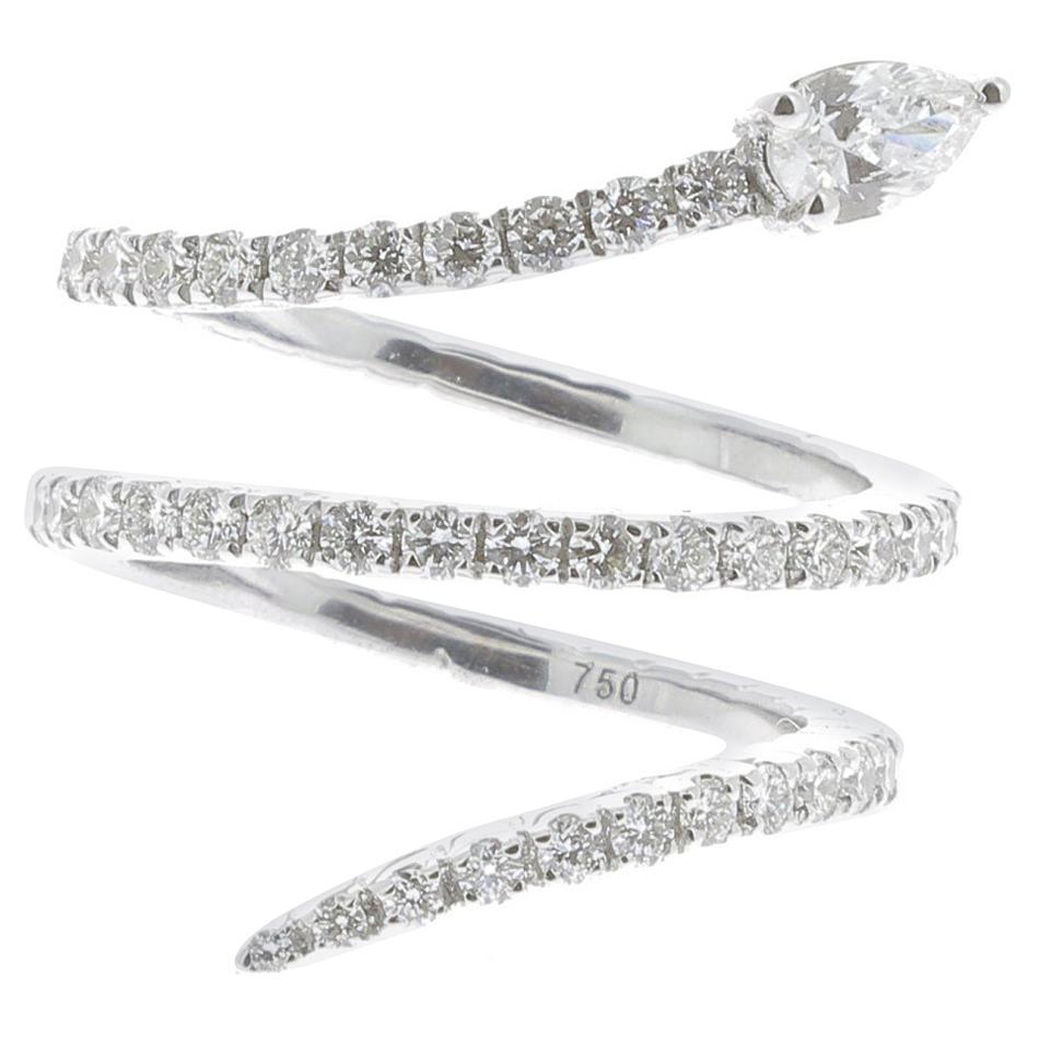 GVS 1.10 Carat Triple Diamond Snake Cocktail Ring 18 Karat White Gold