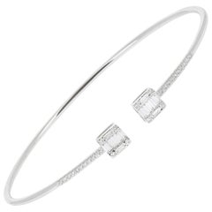 0.37 Carat GVS Baguette/Round Diamonds Cuff Bracelet 18K White Gold 