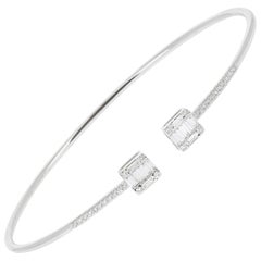 0.37 Carat GVS Baguette/Round Diamonds Cuff Bracelet 18K White Gold