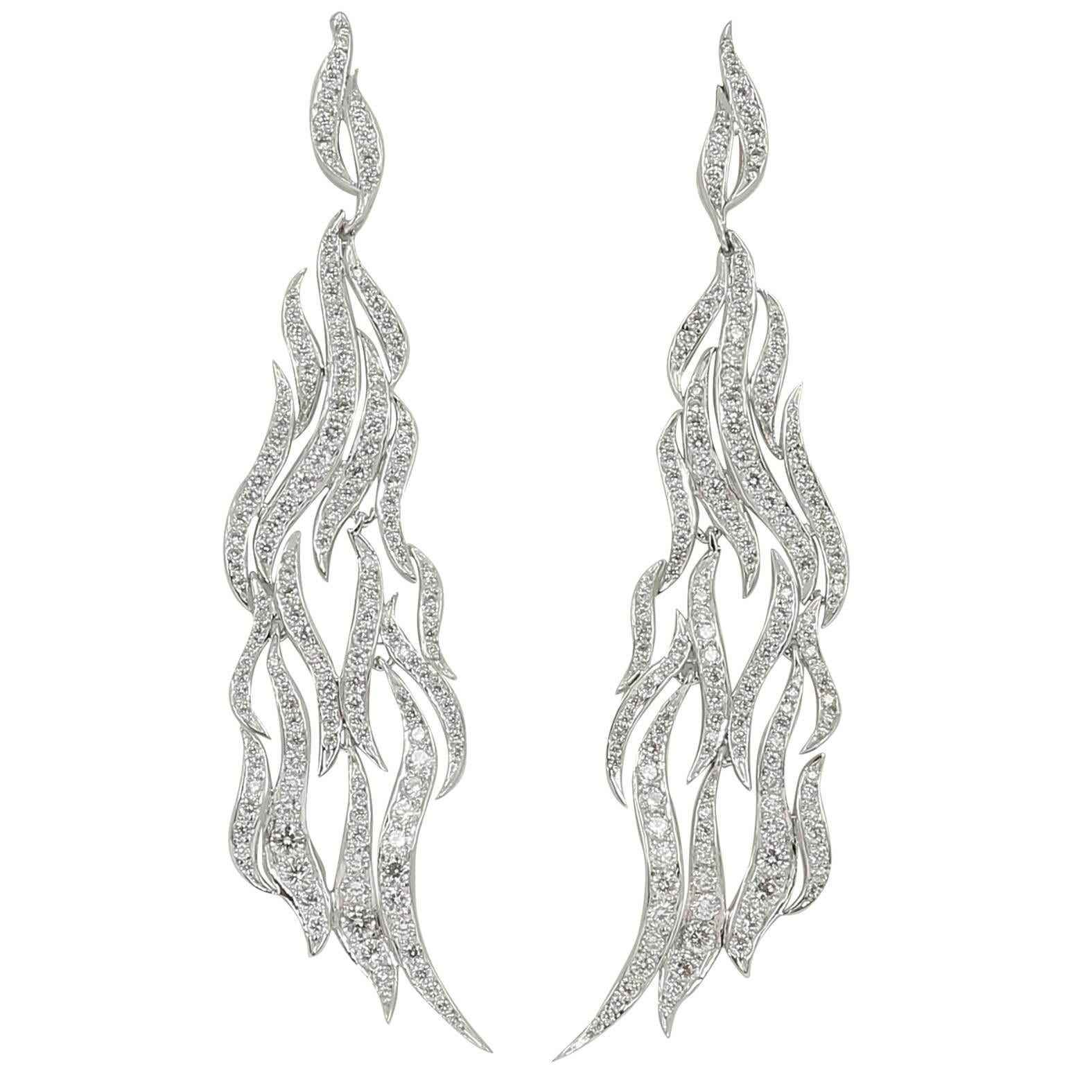3.28 Carat GVS Round White Diamond Drop Leaves Earrings 18K White Gold Earrings
