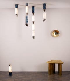 Lampadario LED scultoreo contemporaneo Gwen, ottone massiccio, alabastro