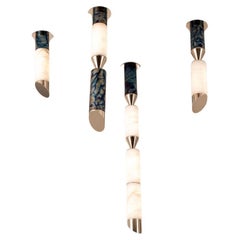 Gwen Lustre LED sculptural contemporain, laiton massif, albâtre