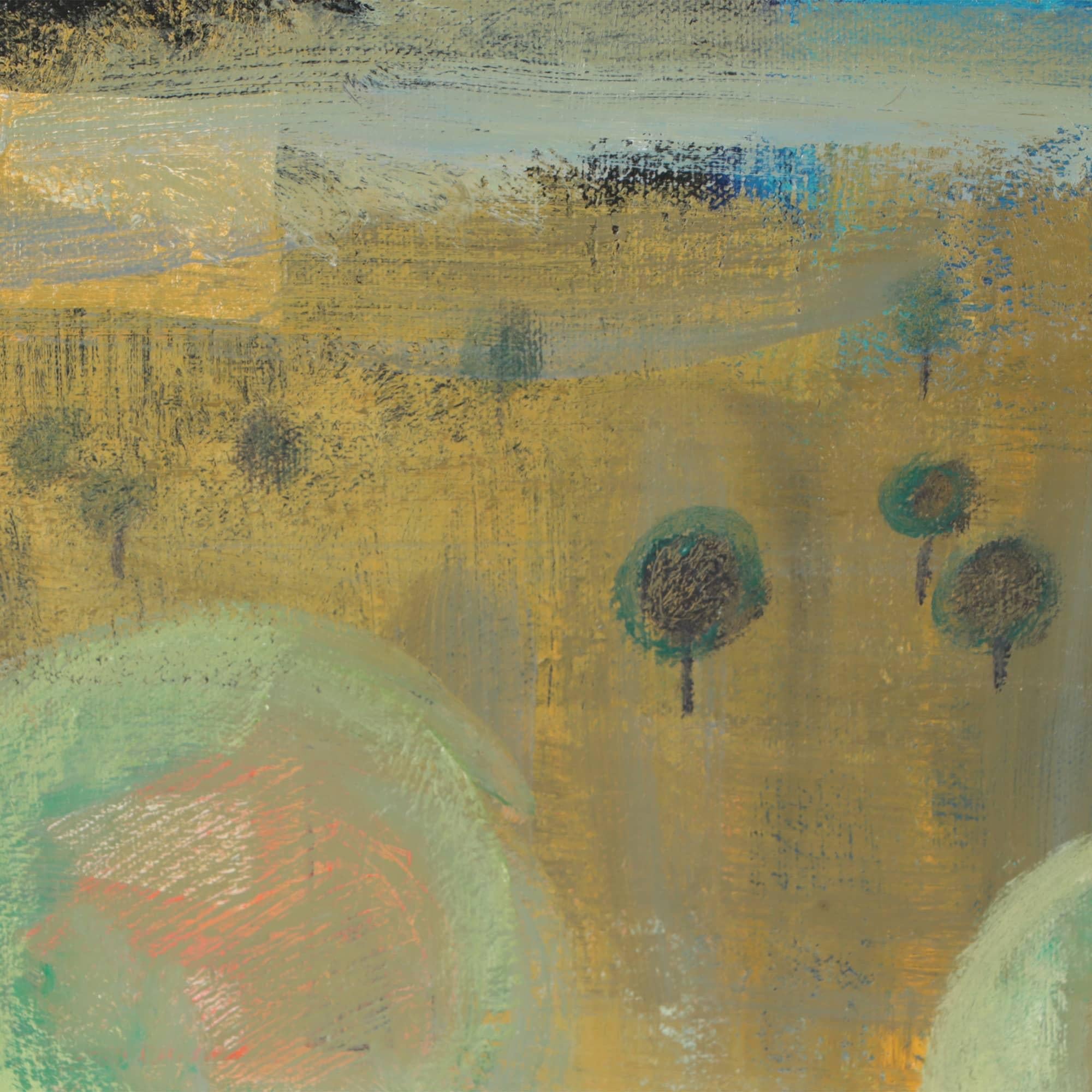 Gwen Freeman (américaine, 20e siècle) Peinture à l'huile sur toile représentant un paysage de rêve. Il est présenté dans un joli cadre en bois moulé.
Image : 17.5'H x 17.5'H