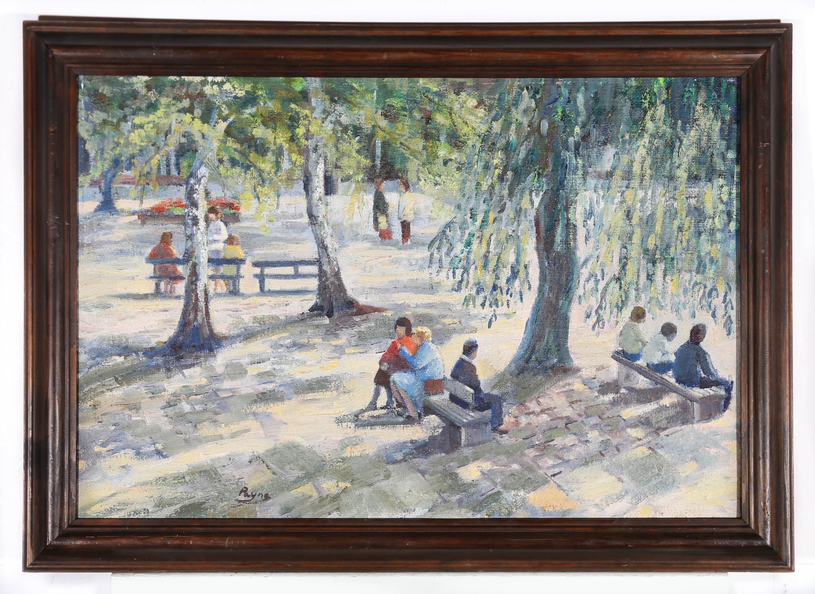 Gwen Payne - Framed 20th Century Oil, Town Square For Sale 1
