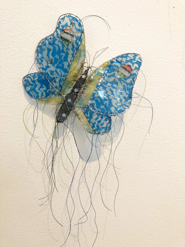 Butterflies in Blues and Golds, Wall Sculpture, 2021 - White Abstract Sculpture by Gwen Samuels