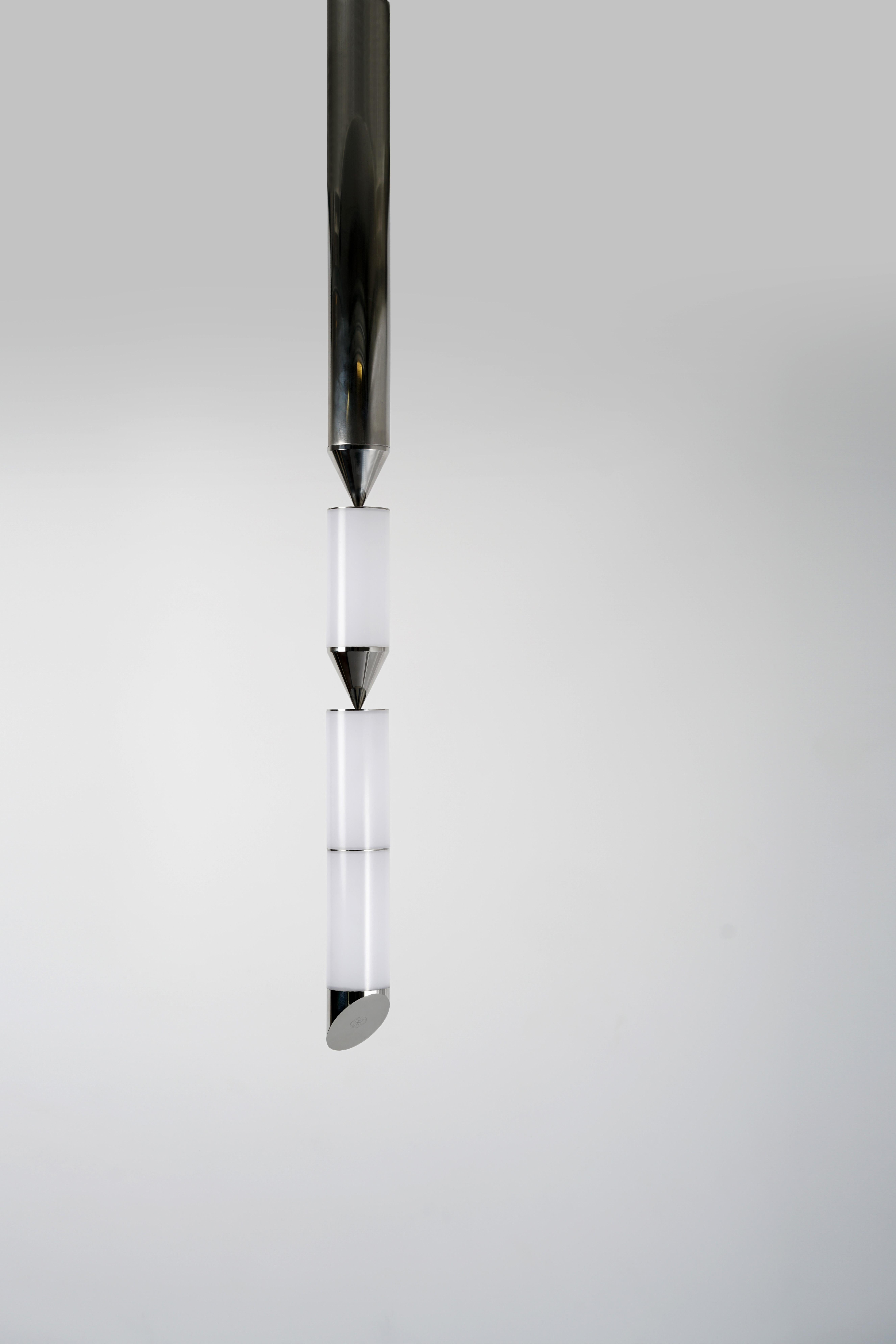 ﻿Like the stalactites found on cave ceilings, the Gwen range has a primordial allure. Subtle asymmetric shapes take different forms at every angle, keeping the viewer and the space in a state of constant change. Whitened glass softly diffuses the