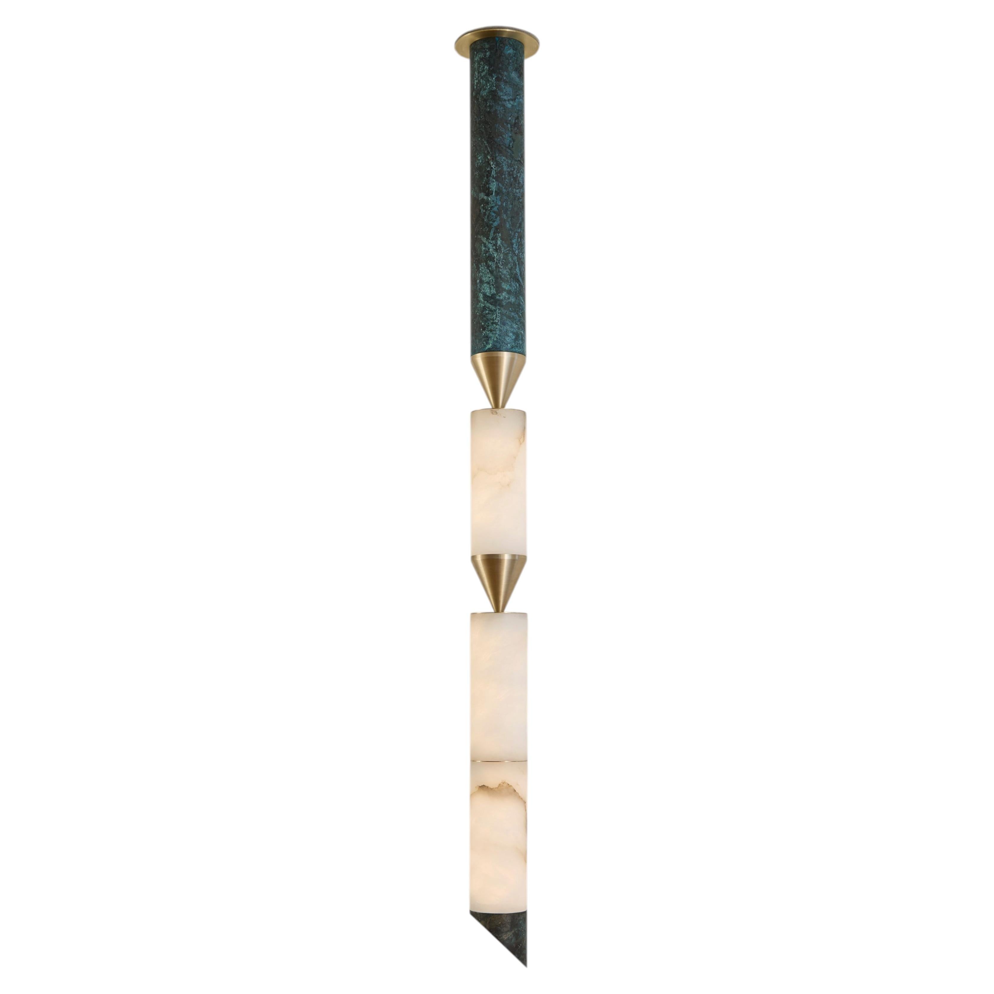 Gwen Single XL Contemporary Sculptural LED Pendant, Alabaster and Brass