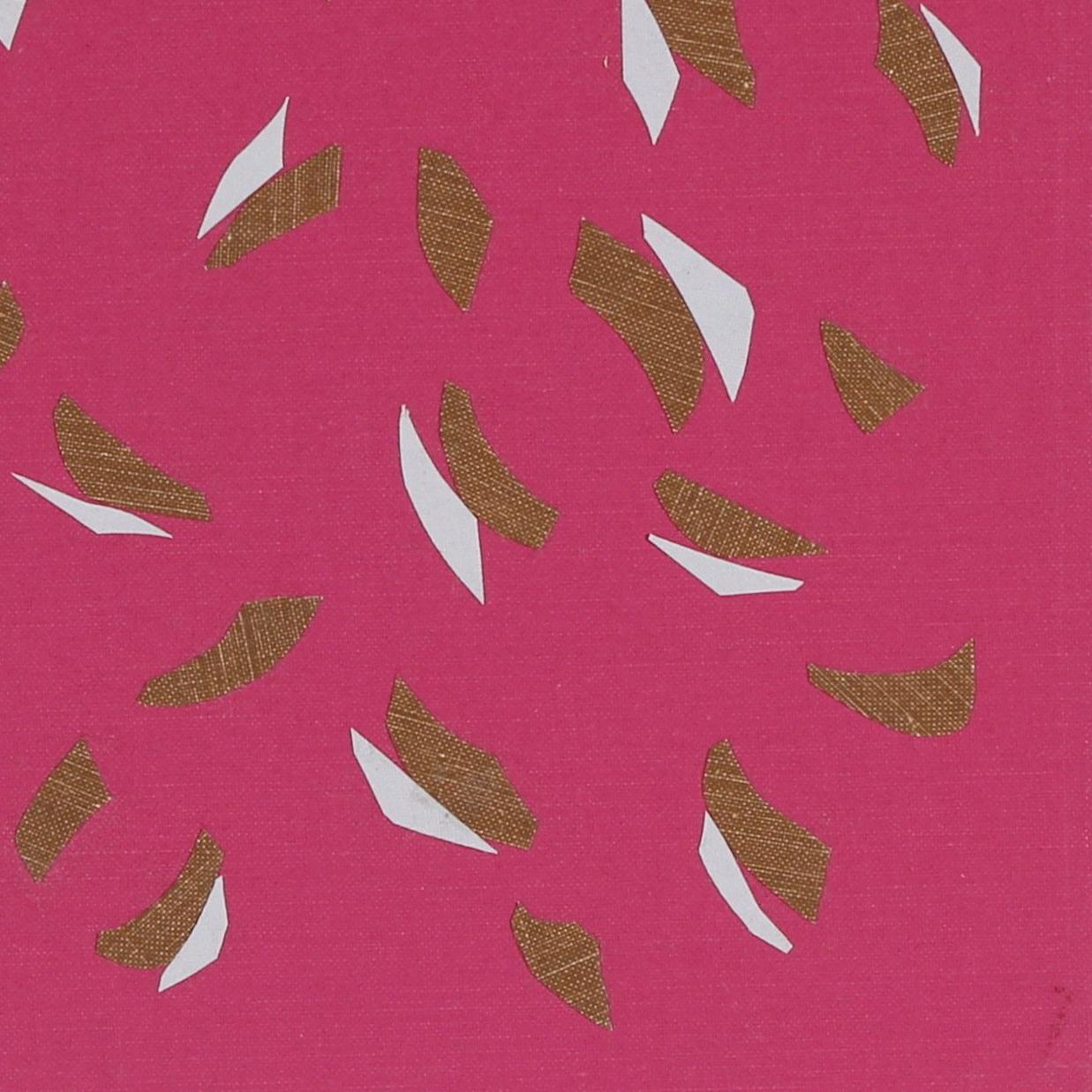 This late 20th century fabric collage on canvas board with pink, brown, and white is by Northern California artist, poet, and playwright Gwen Stone (1913-2007).  Stone has exhibited widely; at the CA Palace of the Legion of Honor, SF Museum (now