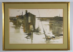 Gwen Wagor, Framed Modernist Watercolor Landscape Painting